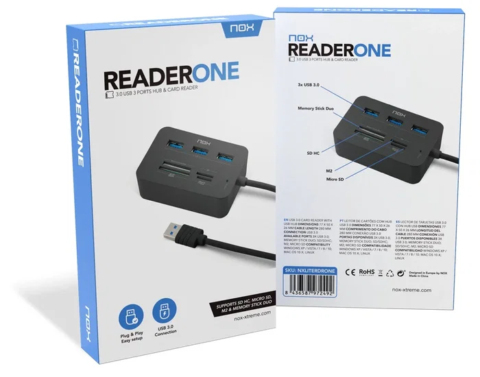 Nox Lite Reader One Hub USB 3.0 y Lector de Tarjetas Negro Nox Lite Reader One Hub USB 3.0 y Lector de Tarjetas Negro