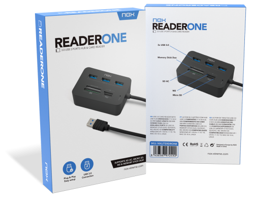 Nox Lite Reader One Hub USB 3.0 y Lector de Tarjetas Negro