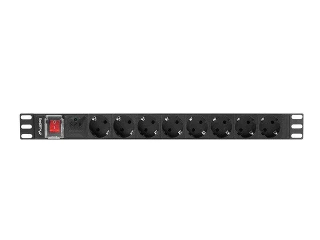 Lanberg PDU-08F-0200-BK Regleta / PDU Conmutada 1U para Rack 19", 8 Salidas Tipo F (Schuko), 16A, 2m Cable, Color Negro