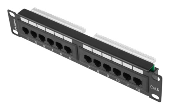 Lanberg Patch panel 12 puertos CAT.6 UTP 1U Negro PPU6-9012-B