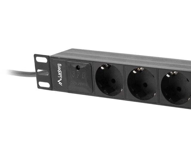 Lanberg PDU-03F-0200-IEC-BK Regleta Rack PDU 1U 16A, 3 Tomas Schuko 230V, Cable de 2 Metros, Color Negro