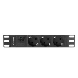 Lanberg PDU-03F-0200-IEC-BK Regleta Rack PDU 1U 16A, 3 Tomas Schuko 230V, Cable de 2 Metros, Color Negro