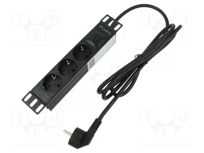Lanberg PDU-03F-0200-BK Regleta para Rack 10 pulg 1U 3x Schuko Negro
