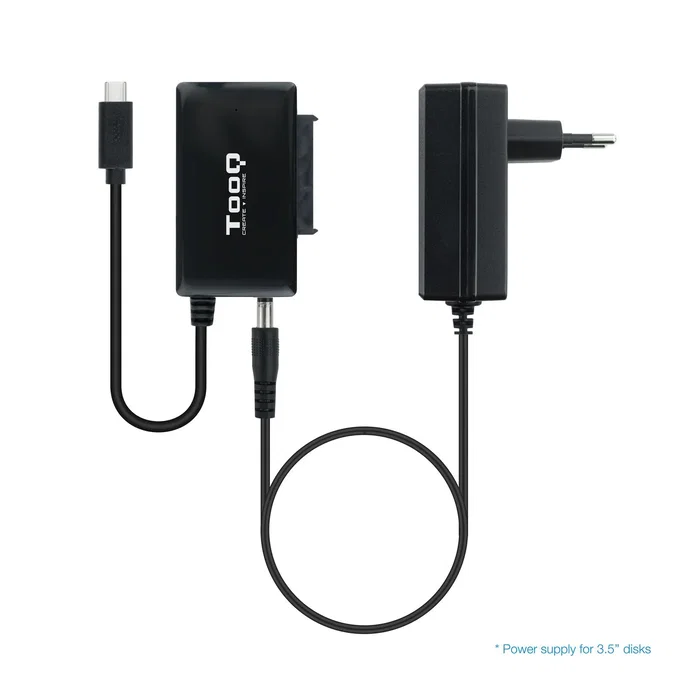 Tooq TQHDA-02C Adaptador USB-C a SATA para Discos Duros 2.5/3.5 con Alimentador, Negro