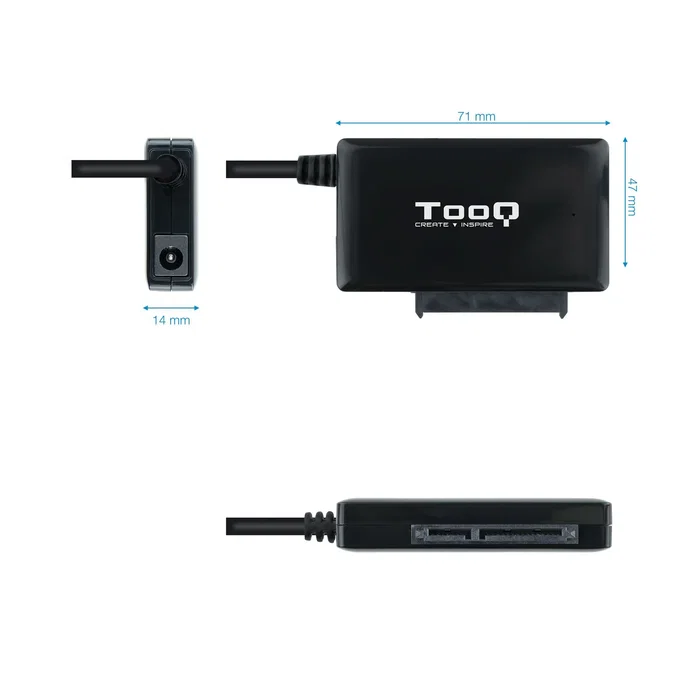 Tooq TQHDA-02C Adaptador USB-C a SATA para Discos Duros 2.5/3.5 con Alimentador, Negro
