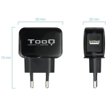 TooQ Cargador de Pared TQWC-1S01, 1xUSB, 12W, Negro