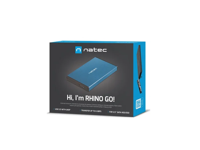 Natec Rhino GO Carcasa Externa para Disco Duro/SSD 2.5", USB 3.0 (3.2 Gen 1) SATA III, Aluminio, 6 Gbit/s, Azul