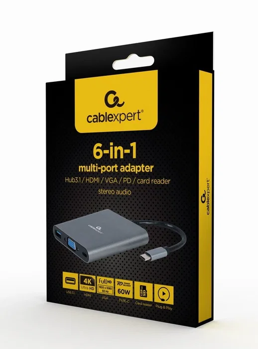 Gembird A-CM-COMBO6-01 Adaptador 6 en 1 USB Type-C Gris Gembird A-CM-COMBO6-01 Adaptador 6 en 1 USB Type-C Gris
