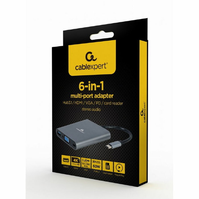Gembird A-CM-COMBO6-01 Adaptador combinado USB tipo C 6 en 1 Gris