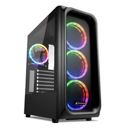 SHARKOON TK5M RGB ATX Caja de PC de Escritorio Negra con Panel Frontal de Malla y 4 Ventiladores RGB Preinstalados, Cristal Templado y USB Tipo C
