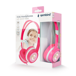 GEMBIRD Auricular y Casco Alámbrico Diadema Música Rosa con Limitador de Volumen Seguro para Niños y Conexión 3.5mm
