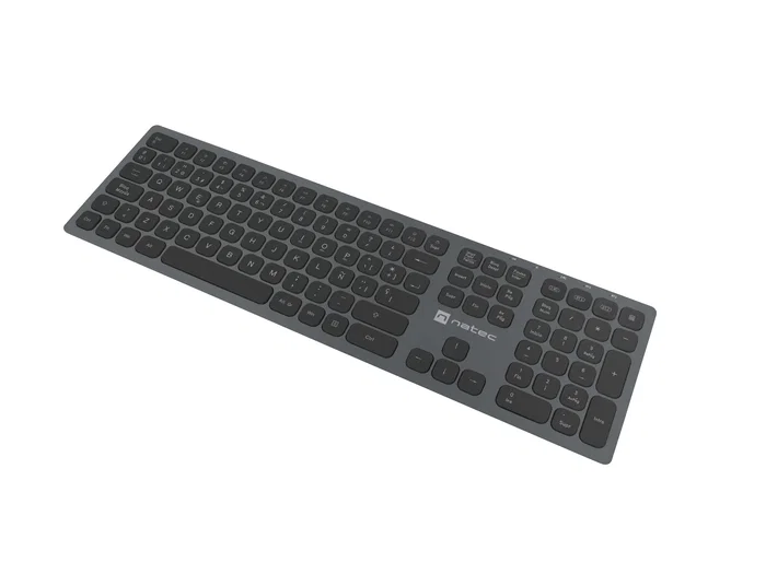 Natec NKL-1830 Teclado Inalámbrico RF + Bluetooth QWERTY Español Completo (100%), Teclado Numérico, Perfil Bajo, Color Negro Gris
