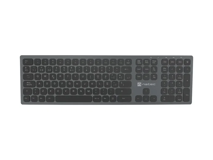 Natec NKL-1830 Teclado Inalámbrico RF + Bluetooth QWERTY Español Completo (100%), Teclado Numérico, Perfil Bajo, Color Negro Gris