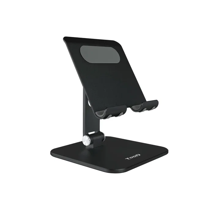 Tooq PH-HERMES-NOCHE Soporte Plegable y Ajustable para Tablet hasta 13" y Smartphone, de Sobremesa, Orientación Horizontal/Vertical, Aluminio, Negro