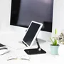 Tooq PH-HERMES-NOCHE Soporte Plegable y Ajustable para Tablet hasta 13" y Smartphone, de Sobremesa, Orientación Horizontal/Vertical, Aluminio, Negro