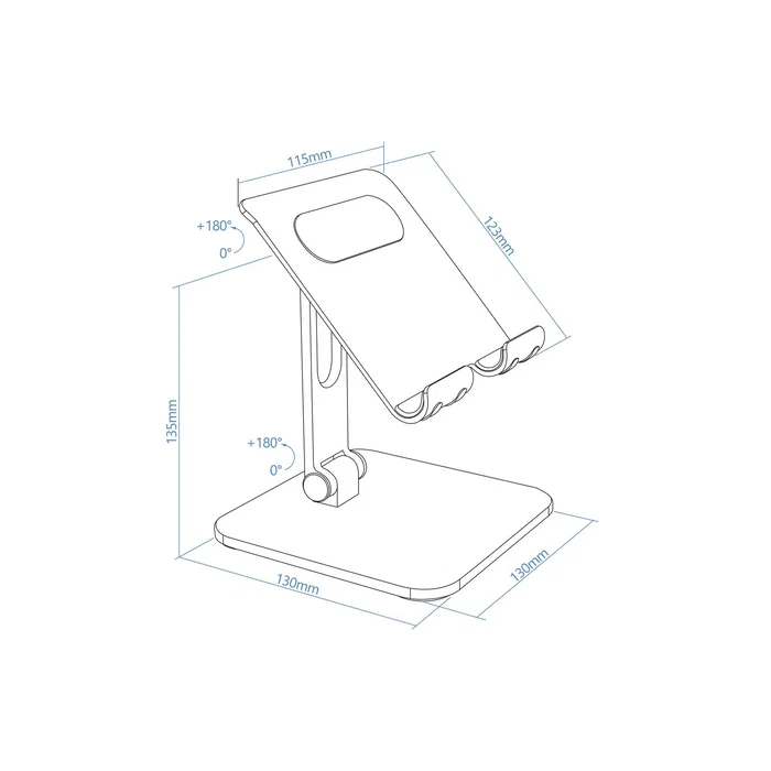 Tooq PH-HERMES-NOCHE Soporte Plegable y Ajustable para Tablet hasta 13" y Smartphone, de Sobremesa, Orientación Horizontal/Vertical, Aluminio, Negro