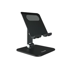 Tooq PH-HERMES-NOCHE Soporte Plegable y Ajustable para Tablet hasta 13" y Smartphone, de Sobremesa, Orientación Horizontal/Vertical, Aluminio, Negro