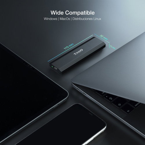 TooQ SHURA Caja Externa para Disco SSD M.2 NVMe NGFF TQE-2223B - USB 3.2 Gen 2 USB-C - Compatible 2230/2242/2260/2280 - Sin Tornillos - Negro