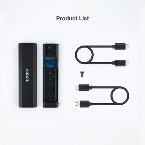 TooQ SHURA Caja Externa para Disco SSD M.2 NVMe NGFF TQE-2223B - USB 3.2 Gen 2 USB-C - Compatible 2230/2242/2260/2280 - Sin Tornillos - Negro