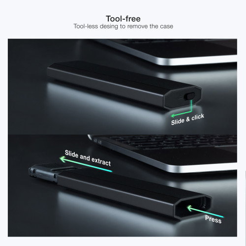 TooQ SHURA Caja Externa para Disco SSD M.2 NVMe NGFF TQE-2223B - USB 3.2 Gen 2 USB-C - Compatible 2230/2242/2260/2280 - Sin Tornillos - Negro