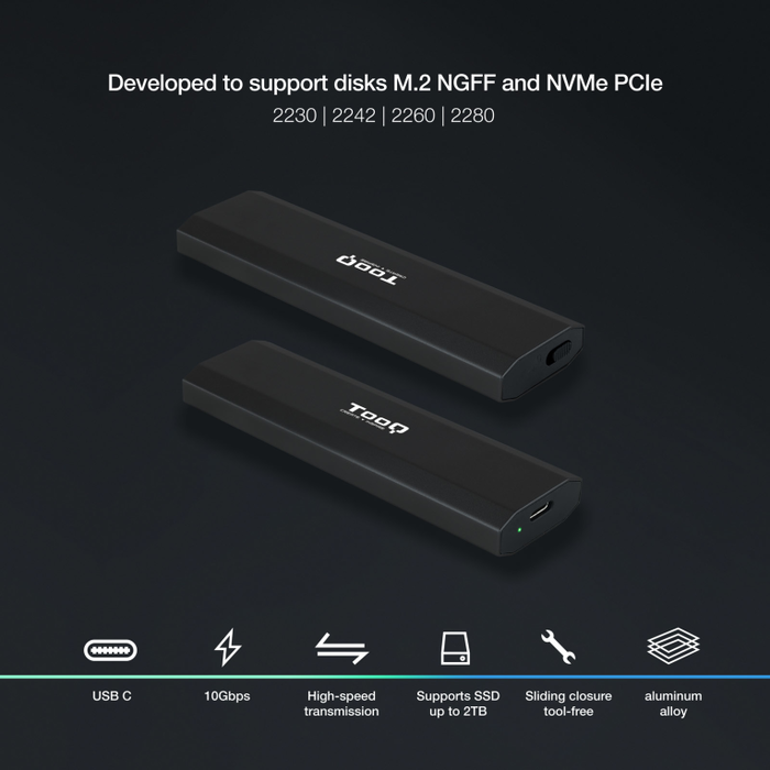 TooQ Shura Caja externa para SSD M.2 NVMe Negro