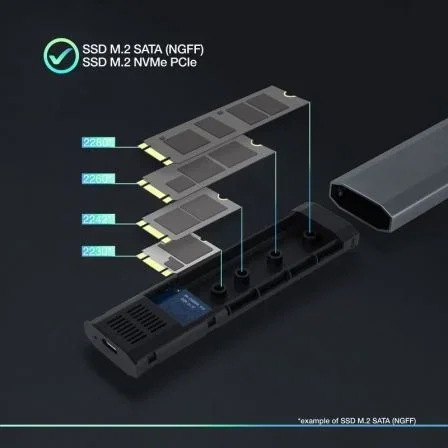 TooQ Caja Externa para SSD M.2 NVMe TQE, TQE-2223G - USB-C 3.2 10Gbps, Sin Tornillos, Compatible 2230/2280, Hasta 2TB, Mac y Windows TooQ Caja Externa para SSD M.2 NVMe TQE, TQE-2223G - USB-C 3.2 10Gbps, Sin Tornillos, Compatible 2230/2280, Hasta 2TB, Mac y Windows