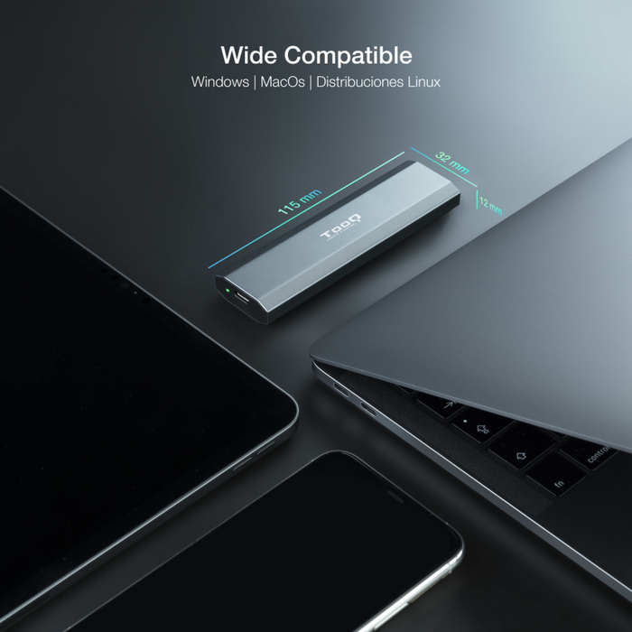 TooQ Shura Caja Externa SSD M.2 NVMe Gris 10Gbps USB-C 3.1 Gen2