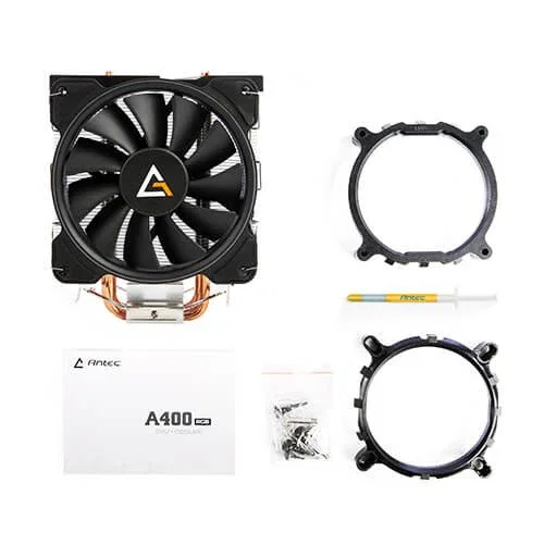 Antec A400 RGB Ventilador CPU con Iluminación ARGB, 12 cm, 4 Tubos de Calor, Compatible con Intel LGA 1150/1151/1155/1156/1200/1700 y AMD AM4/AM5