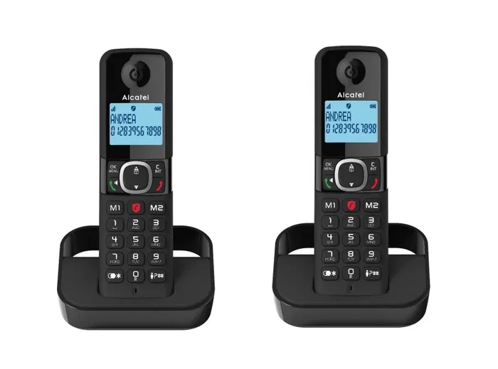 Alcatel F860 DUO EU Teléfono DECT Inalámbrico Negro con Identificador de Llamadas, Altavoz, Pantalla y 2 Terminales