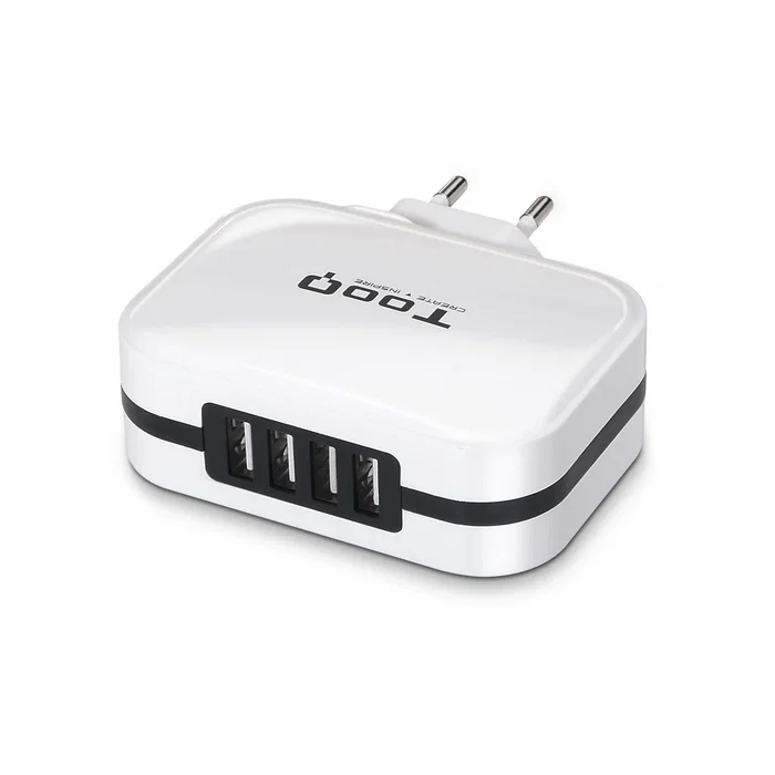 TooQ TQWC-1S04WT Cargador de Pared 34W con 4 Puertos USB (2x USB-C, 2x USB-A) con Tecnología de Carga Inteligente y Protección - Color Blanco