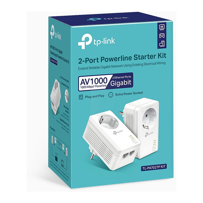 TP-Link TL-PA7027P Kit Powerline Gigabit, Adaptadores PLC AV2 1000 Mbps, 2 Puertos Ethernet, Blanco TP-Link TL-PA7027P Kit Powerline Gigabit, Adaptadores PLC AV2 1000 Mbps, 2 Puertos Ethernet, Blanco