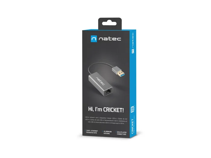 Natec Cricket Adaptador Ethernet USB 3.2 Gen 1 (3.1) a RJ45 Gigabit 10/100/1000 Mbit/s Negro - Aluminio