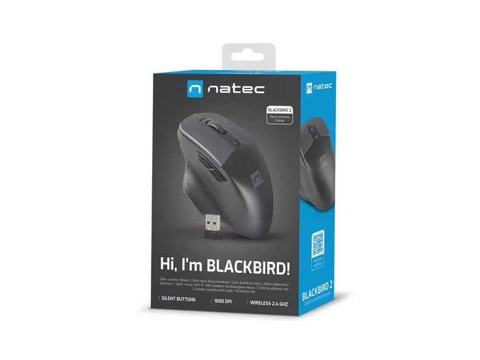 Natec BlackBird 2 Ratón Inalámbrico RF 2.4 GHz Silencioso Ambidiestro 1600 DPI IR LED 6 Botones con Goma Negro para Oficina