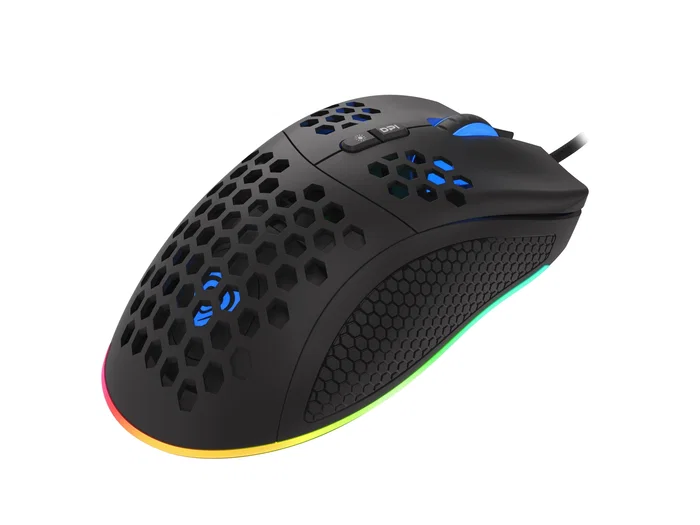 Genesis Krypton 555 Ratón Gaming para Diestros Óptico 8000 DPI Sensor Pixart PAW3333, 7 Botones Programables, 70g Ultraligero, Iluminación RGB, Cable USB - Negro
