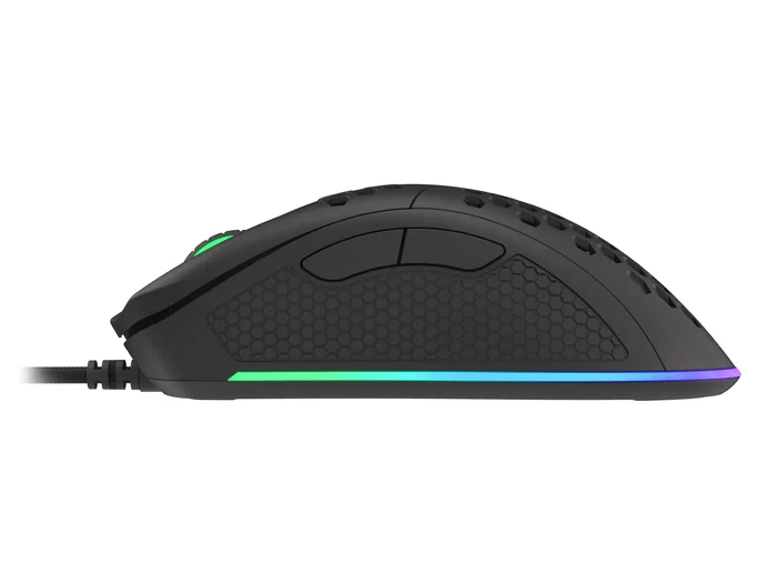 Genesis Krypton 555 Ratón Gaming para Diestros Óptico 8000 DPI Sensor Pixart PAW3333, 7 Botones Programables, 70g Ultraligero, Iluminación RGB, Cable USB - Negro