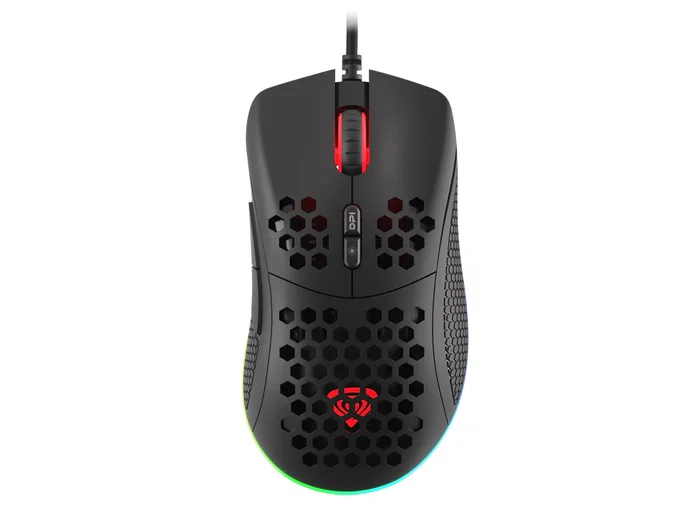Genesis Krypton 555 Ratón Gaming para Diestros Óptico 8000 DPI Sensor Pixart PAW3333, 7 Botones Programables, 70g Ultraligero, Iluminación RGB, Cable USB - Negro