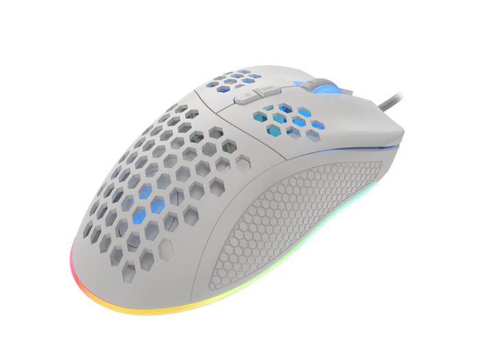 GENESIS Ratón Gaming Krypton 555, Óptico 8000 DPI, USB Tipo A, Mano Derecha, 7 Botones Programables, Iluminación RGB, Sensor Pixart PAW3333, Ultraligero 70g, Blanco