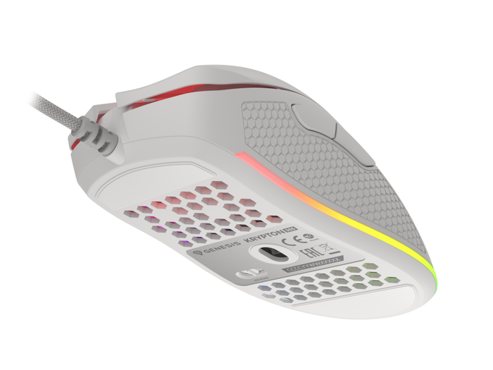 GENESIS Ratón Gaming Krypton 555, Óptico 8000 DPI, USB Tipo A, Mano Derecha, 7 Botones Programables, Iluminación RGB, Sensor Pixart PAW3333, Ultraligero 70g, Blanco
