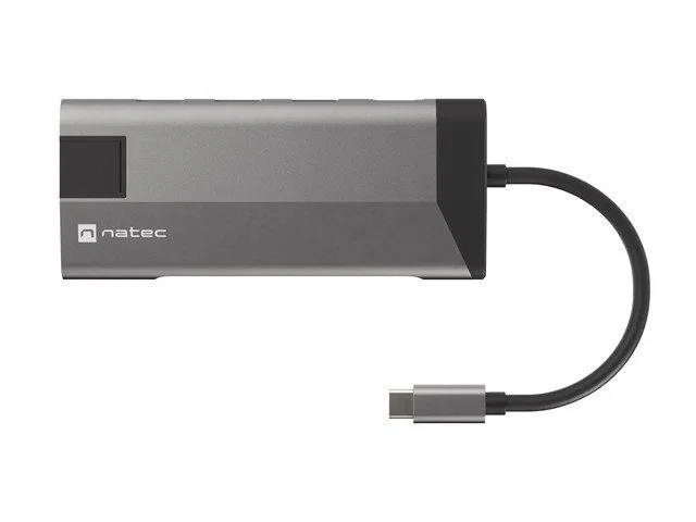 Natec Fowler Plus Hub USB-C con 3 Puertos USB 3.0, HDMI 4K, RJ45 Ethernet, Lector SD/MicroSD y Power Delivery - Negro/Gris