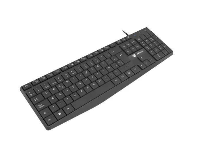 Natec Teclado Universal USB QWERTY Español Negro Interruptor de Membrana, Completo 100% con Teclado Numérico y Teclas Multimedia, NKL-1948