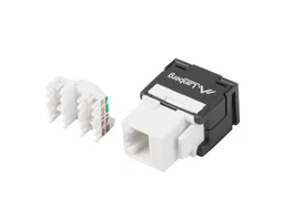 Lanberg KSU6-2000 Conector Keystone RJ45 Hembra Externo Cat6 UTP, Compatible PoE, para Cable 22-26 AWG, Color Negro/Blanco