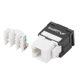 Lanberg Conector Keystone RJ45 Cat.6 UTP Plano, PoE, AWG 22/26, Color Negro/Blanco, Ref. KSU6-2000