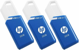HP Pendrive x755w 32GB Retráctil USB 3.1 con Ranura para Colgar Azul - Pack 3 Unidades