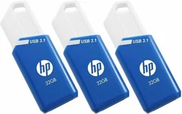 HP Pendrive x755w 32GB USB 3.1 (3.2 Gen1) Retráctil con Ranura para Colgar, Pack de 3 Unidades - Azul y Blanco