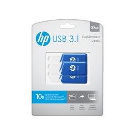 HP x755w Triple Pack 3 Pack de Llaveros USB, Unidad Flash USB 32 GB, USB 3.2 Gen 1 Tipo A, Azul y Blanco
