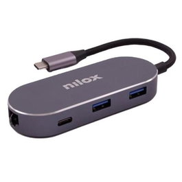 Nilox Docking Station USB-C a HDMI-USB 3.0-LAN-PD Aluminio Gris