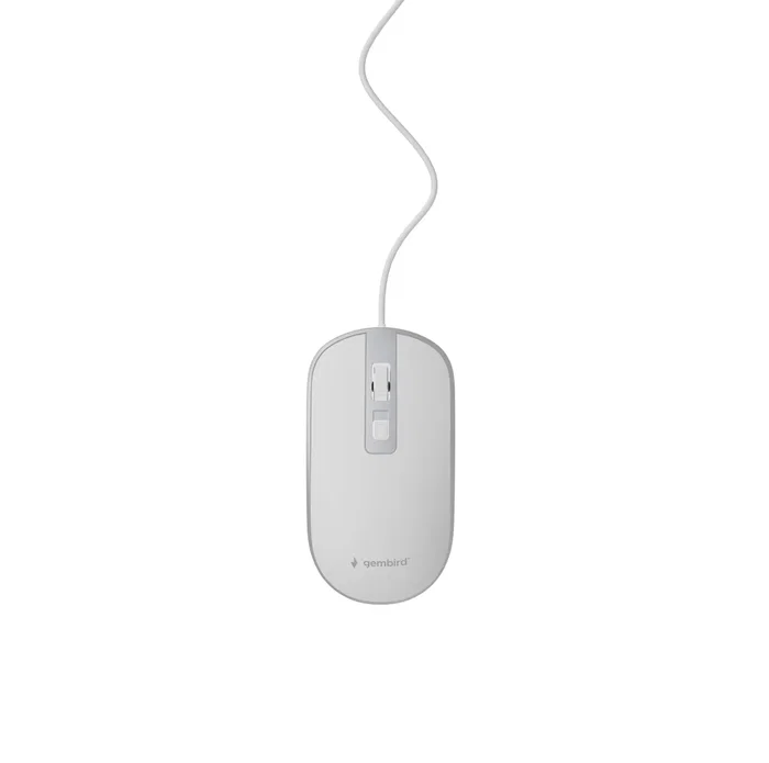 Gembird MUS-4B-06-WS Ratón Óptico USB para Oficina, Ambidiestro, 4 Botones, 1200 DPI, Cable 1.35m, Blanco/Plata