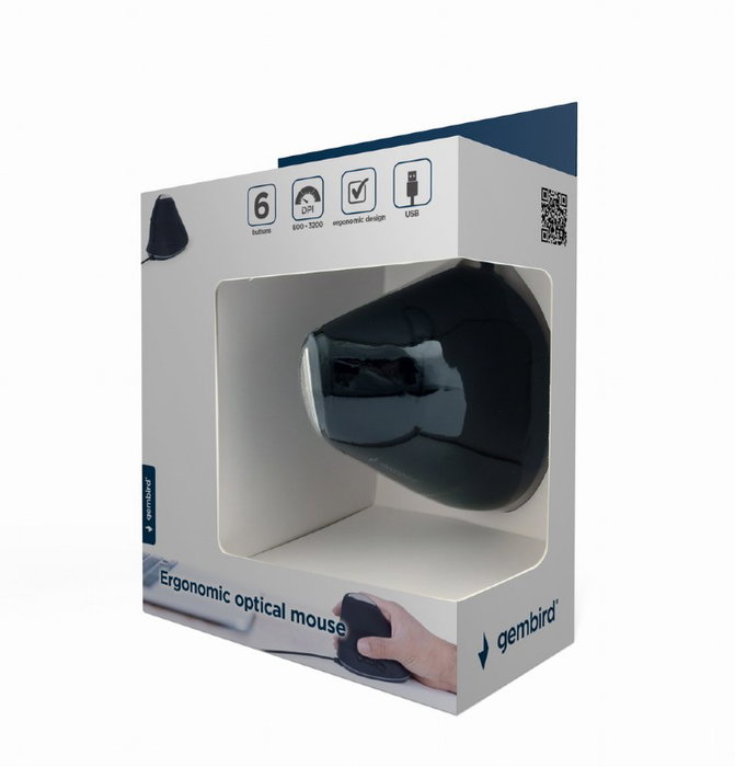 GEMBIRD Ratón Ergonómico Lateral para Diestro con 6 Botones, Cable USB