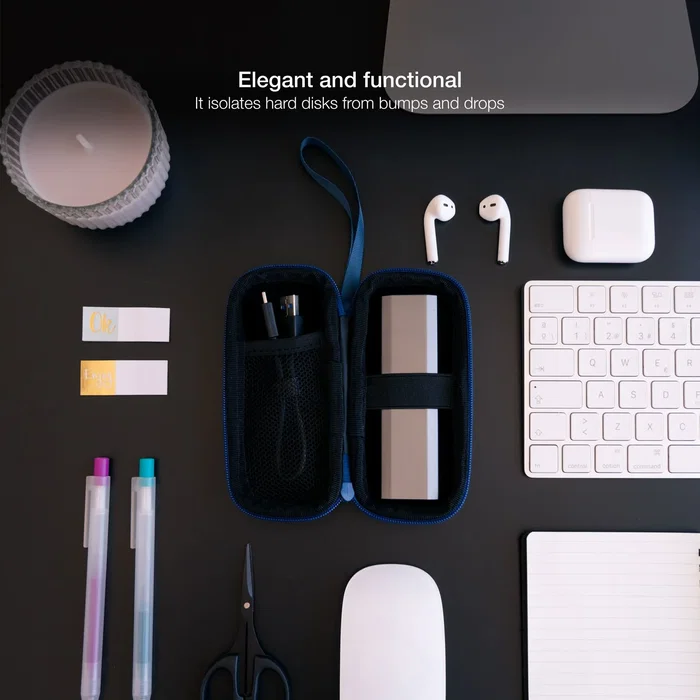 Tooq TQBC-M201PB Funda Protectora para Disco Duro Externo o SSD M.2, Marina Azul Pacífico, con Compartimento para Cables, Resistentes a Golpes