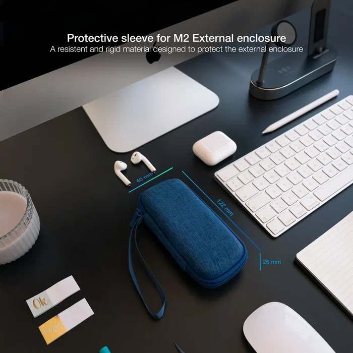 Tooq TQBC-M201PB Funda Protectora para Disco Duro Externo o SSD M.2, Marina Azul Pacífico, con Compartimento para Cables, Resistentes a Golpes